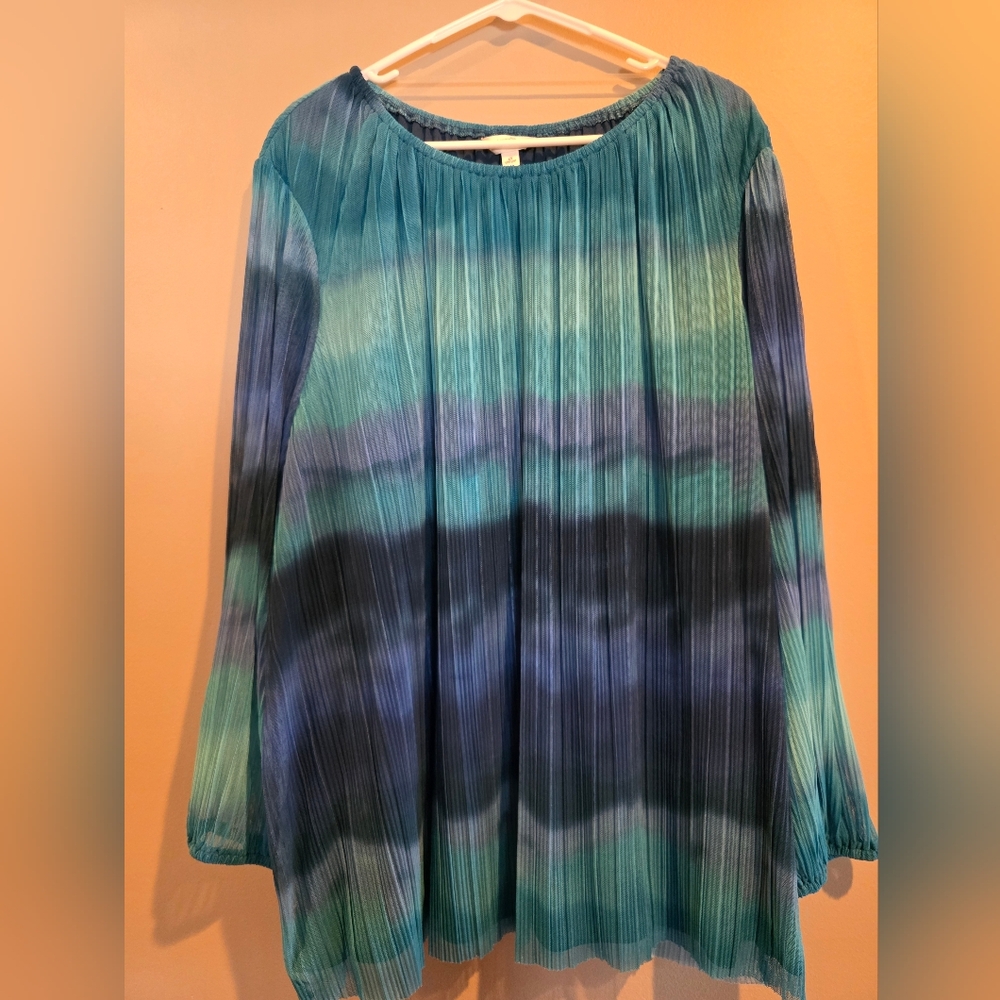 Terra & Sky Blue and Green Pleated Top